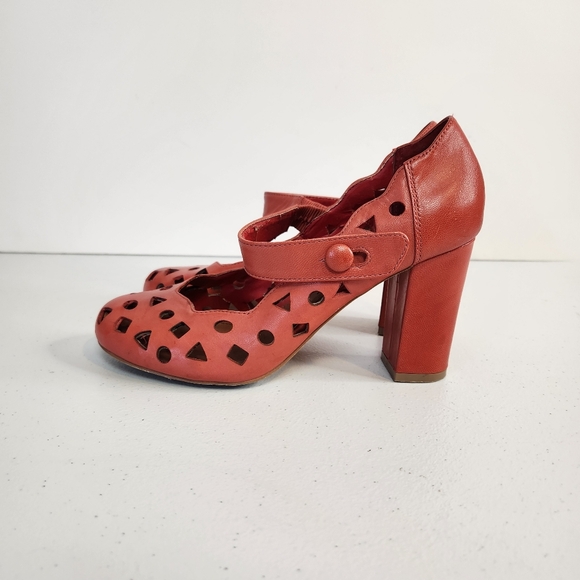Shelly's London Orange Cut-out Chunky High Heels Size 37 6.5 7 Pin-up Rockabilly - Picture 5 of 10